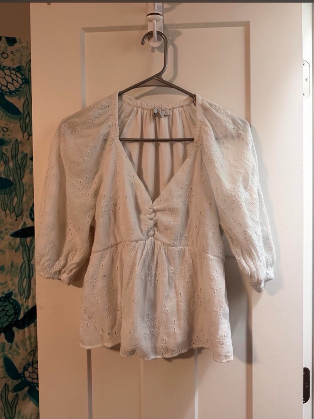 Sofia Vergara White Eyelet Blouse